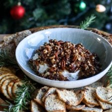 This Whipped Goat Cheese with Bacon & Pecans is the best holiday appetizer, filled with sweet and savory flavor!