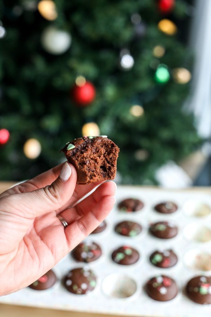 These Chocolate Peppermint Protein Muffins are the perfect healthier muffin for the holiday season!