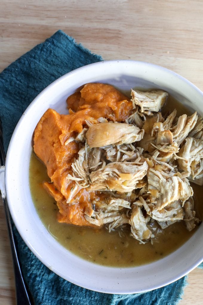 This Creamy Caramelized Onion & Rosemary Chicken is a simple and tasty instant pot recipe that can easily be made in a slow cooker as well!