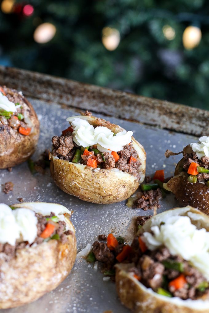 These Shepherd's Pie Stuffed Baked Potatoes are a delicious, healthy and hearty dinner!