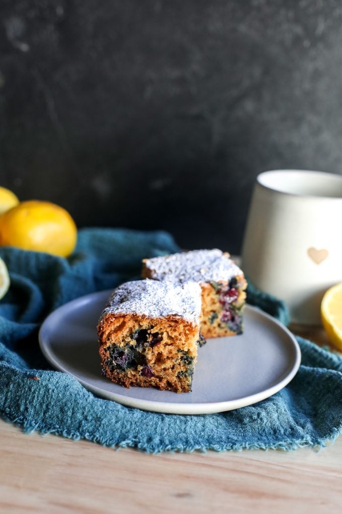 This Lemon Blueberry Snacking Cake is the perfect weekday cake to have on the counter that everyone will love to snack on!