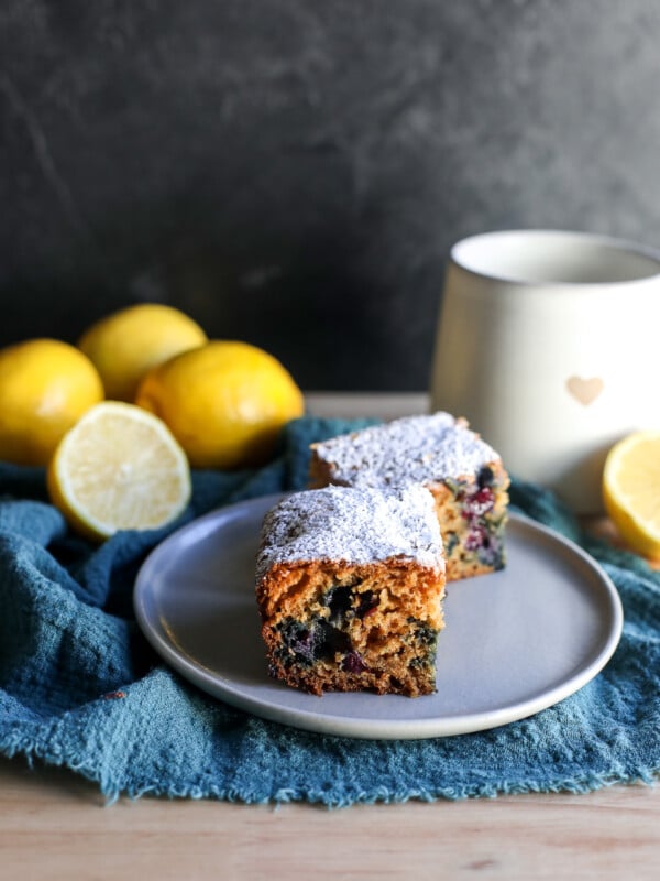 This Lemon Blueberry Snacking Cake is the perfect weekday cake to have on the counter that everyone will love to snack on!