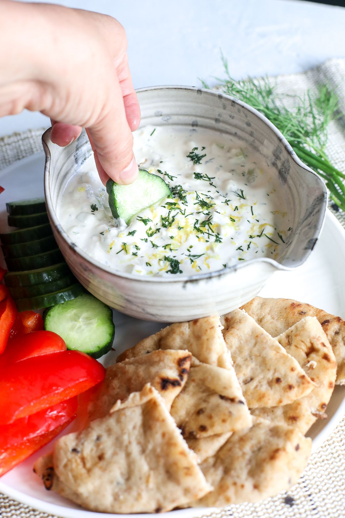 Elevate your snacking with High Protein Tahini Tzatziki—blending cottage cheese and Greek yogurt for a flavorful dip! Try it now!