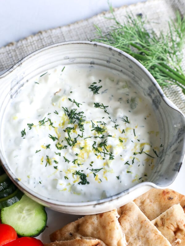 Elevate your snacking with High Protein Tahini Tzatziki—blending cottage cheese and Greek yogurt for a flavorful dip! Try it now!