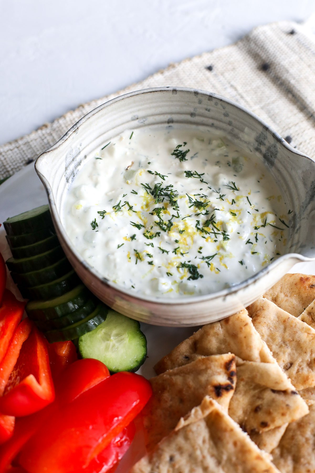 Elevate your snacking with High Protein Tahini Tzatziki—blending cottage cheese and Greek yogurt for a flavorful dip! Try it now!