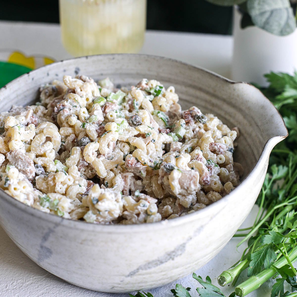 High Protein Lemon Herb Macaroni Salad