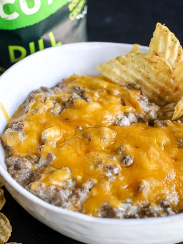 Enjoy our High Protein Cheeseburger Dip! A delicious, protein-packed snack perfect for parties and game days.
