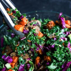 Miso Mushroom & Sweet Potato Salad: Sweet, savory, & satisfying. Simple recipe for a delicious, healthy meal.