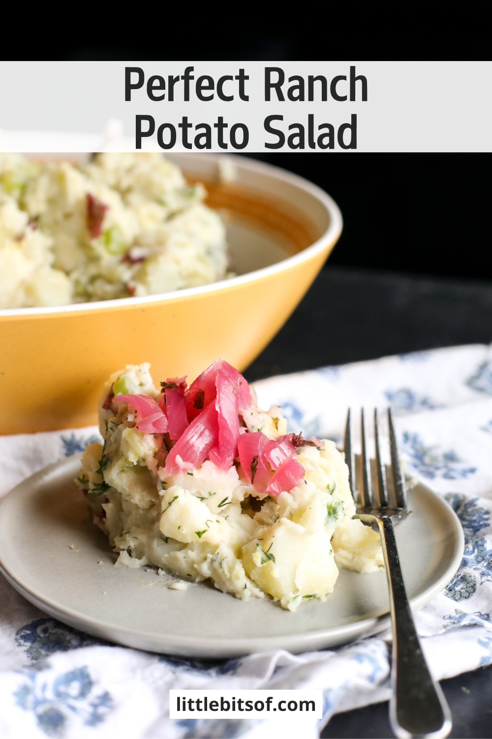 Creamy & flavorful Perfect Ranch Potato Salad recipe! Easy to make with red potatoes, celery, dill, and tangy red wine vinegar. A crowd-pleasing side!
