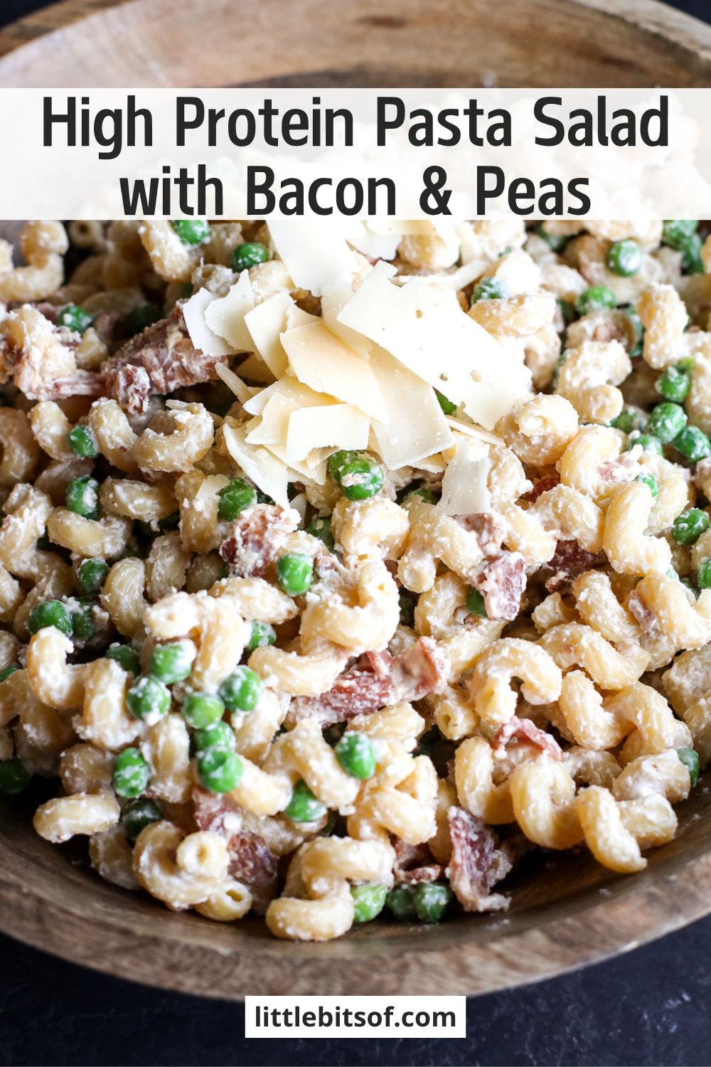 Packed with protein! Try our easy High Protein Pasta Salad recipe with bacon, peas, and a creamy cottage cheese sauce. Delicious and satisfying.