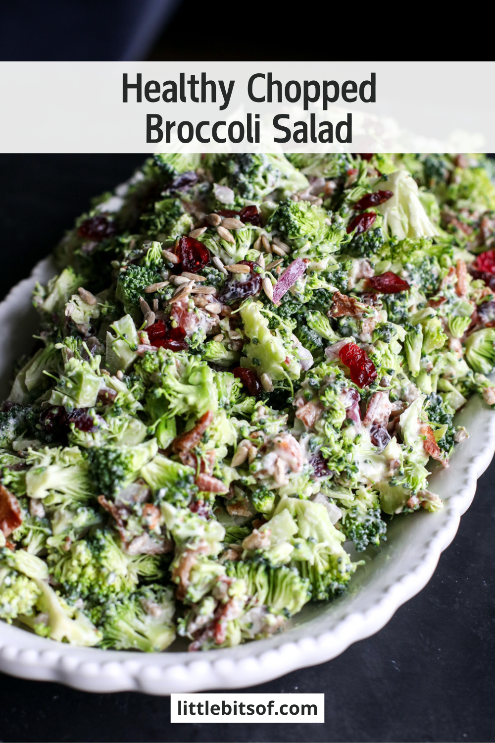 Crunchy & healthy broccoli salad with bacon, cranberries, and a creamy Greek yogurt dressing. Perfect for picnics or a quick side!