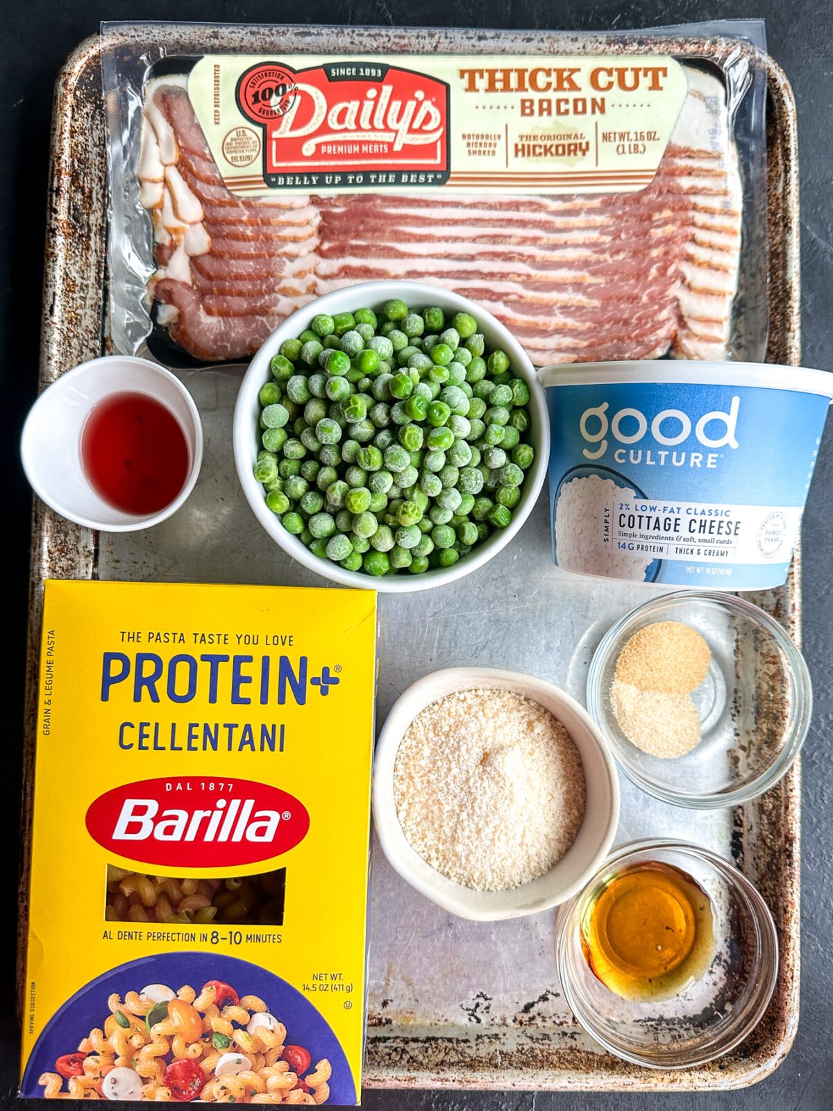 Packed with protein! Try our easy High Protein Pasta Salad recipe with bacon, peas, and a creamy cottage cheese sauce. Delicious and satisfying.