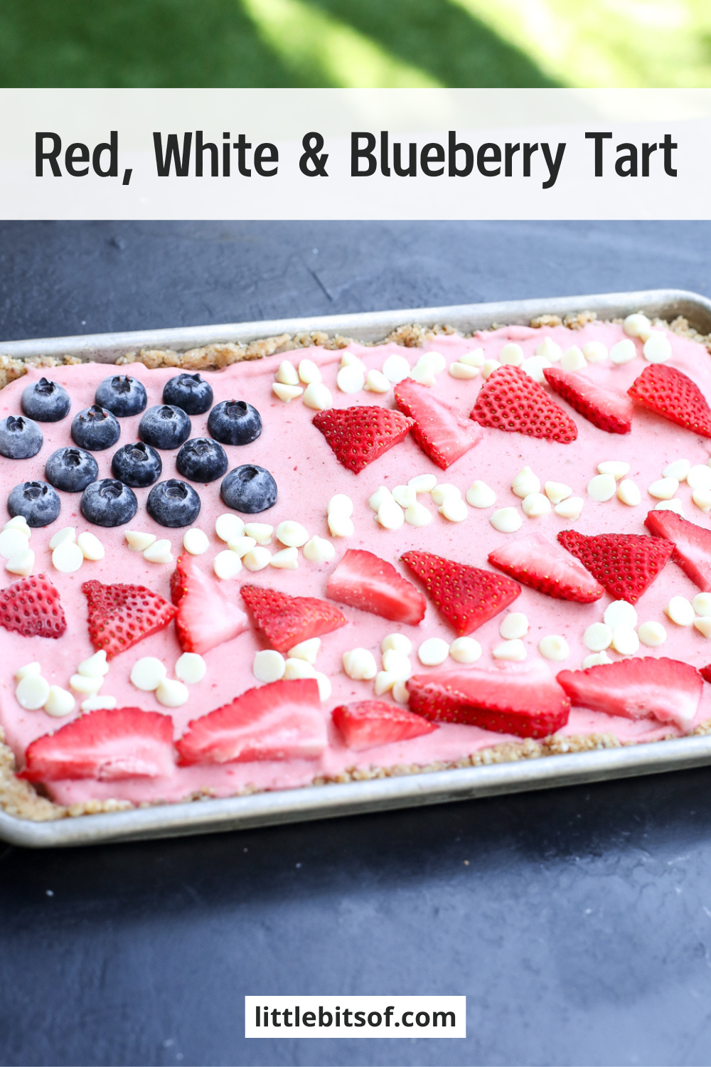 Sweet, no-bake Red, White & Blueberry Tart! This easy, healthy dessert is naturally sweetened and gluten-free.
