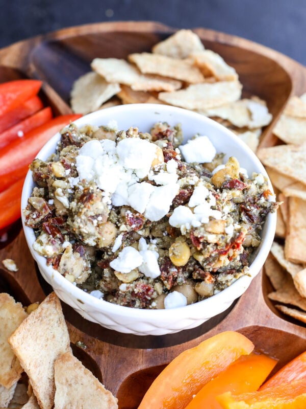 This dip is incredibly simple to make and bursting with Mediterranean flavors!