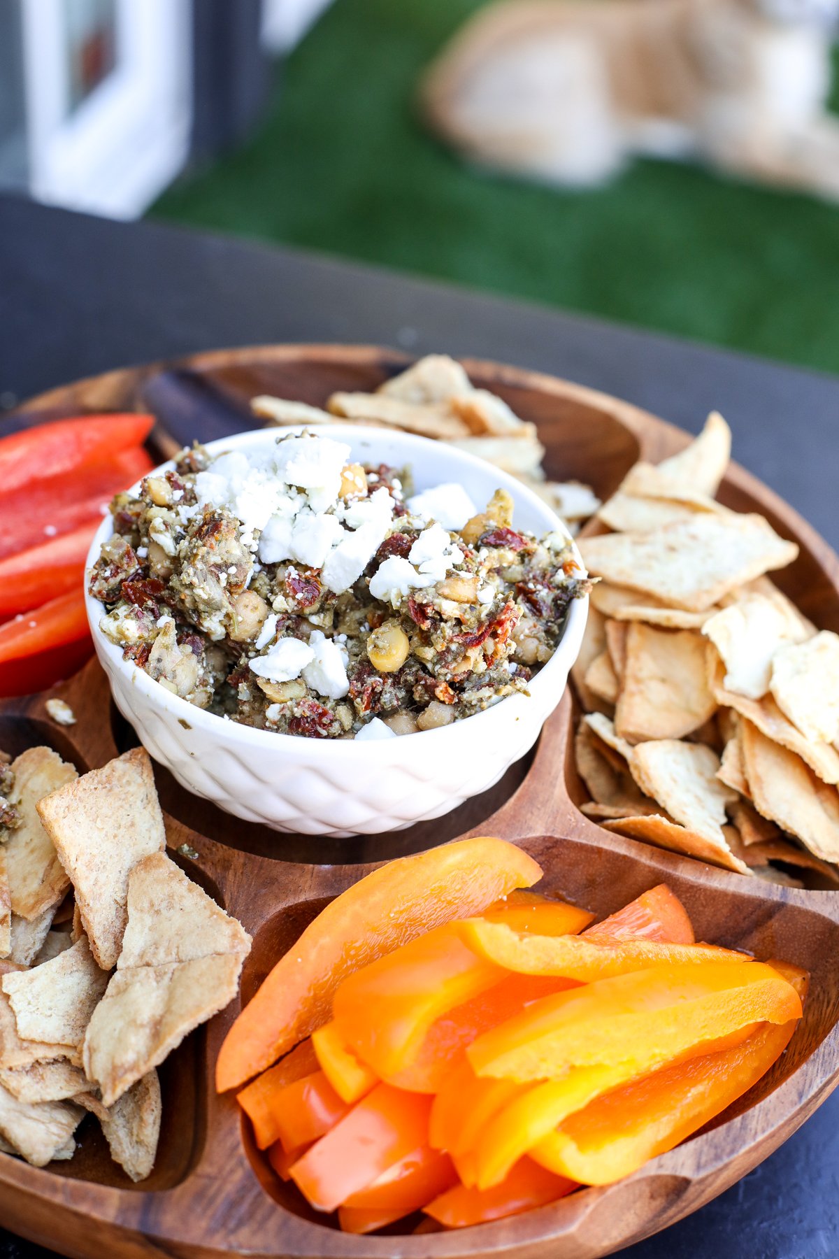 This dip is incredibly simple to make and bursting with Mediterranean flavors!