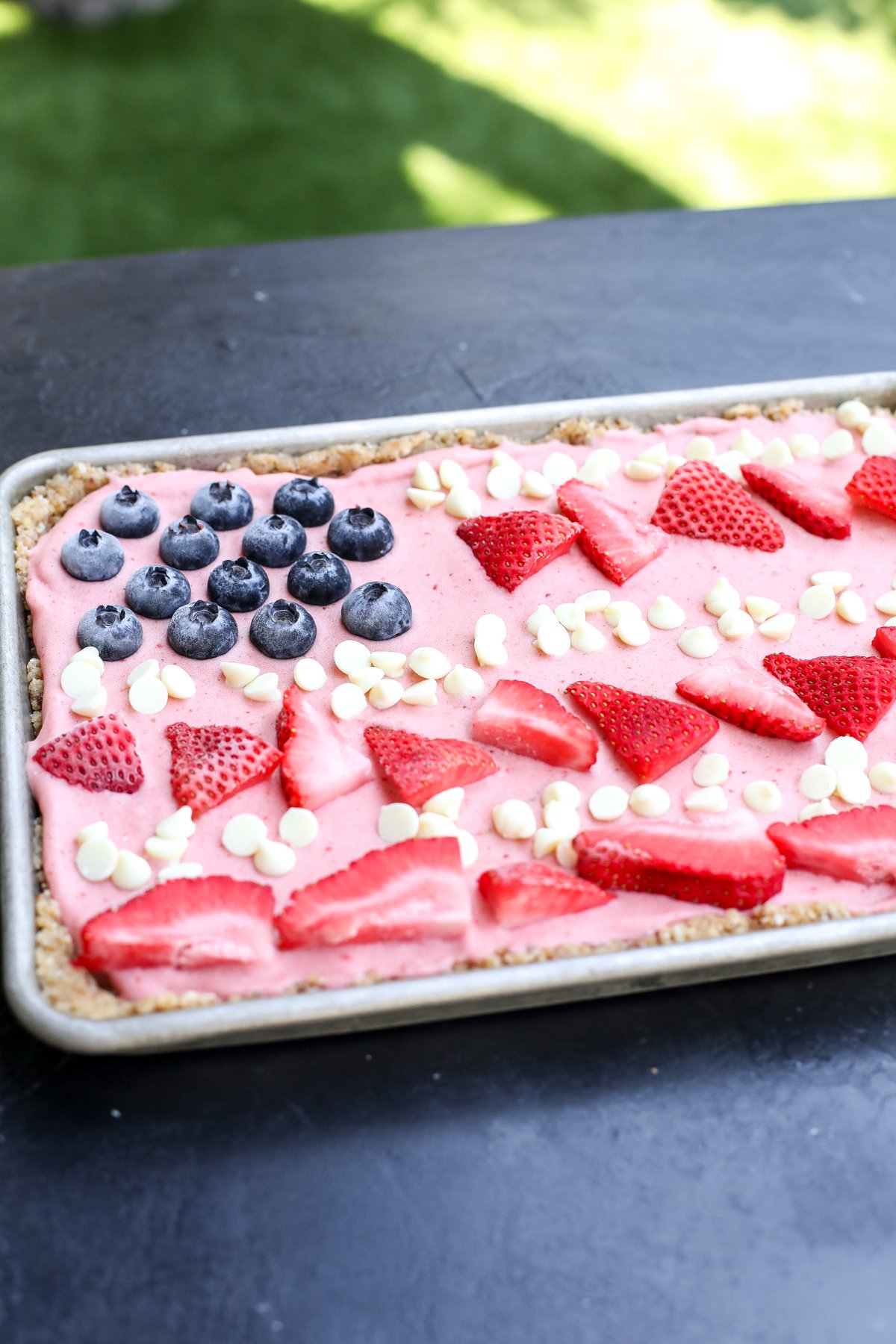 Sweet, no-bake Red, White & Blueberry Tart! This easy, healthy dessert is naturally sweetened and gluten-free.