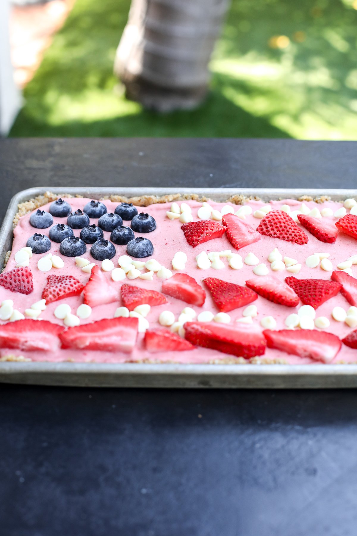 Sweet, no-bake Red, White & Blueberry Tart! This easy, healthy dessert is naturally sweetened and gluten-free.