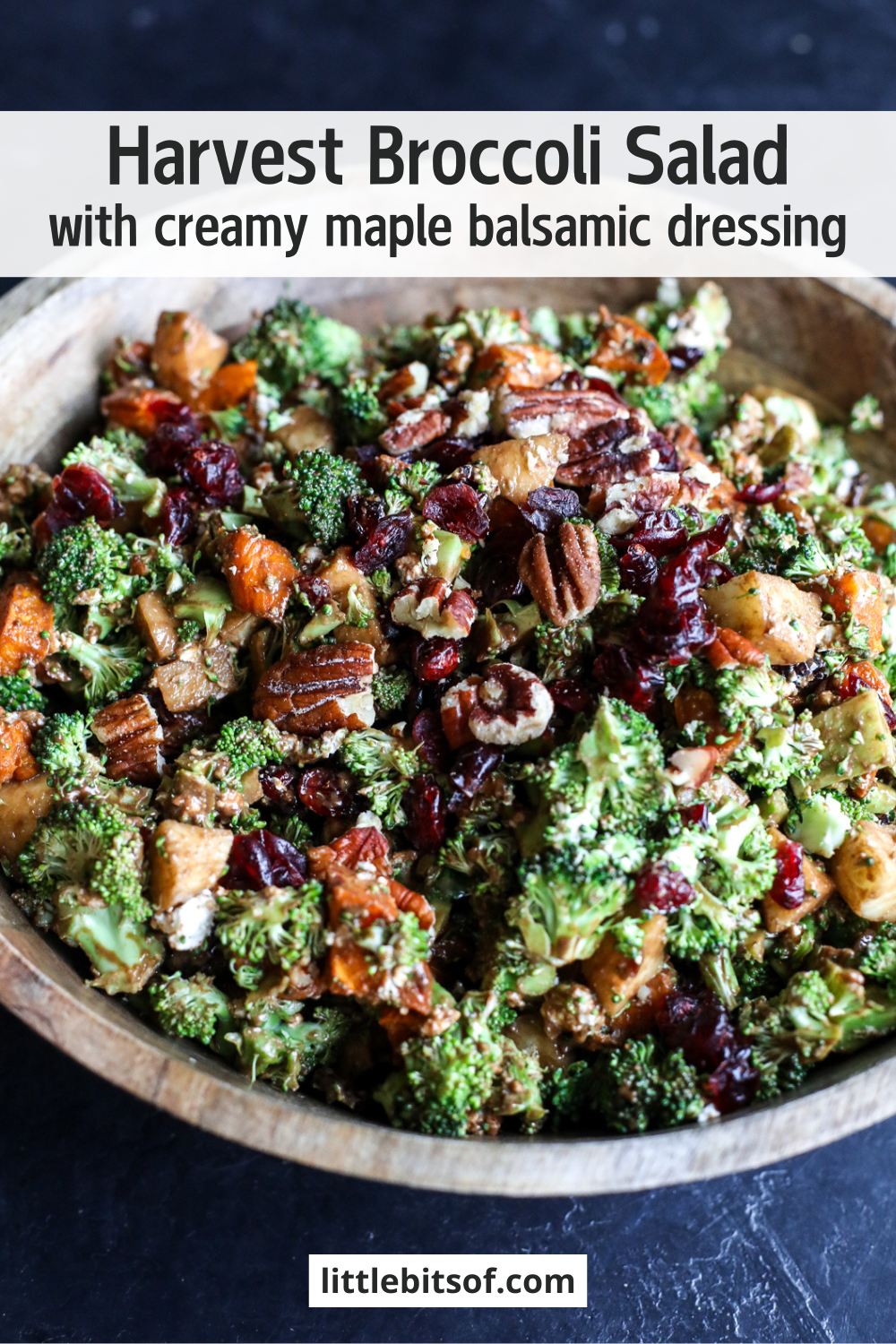 A perfect fall-inspired salad featuring roasted sweet potatoes, crunchy broccoli, and a tangy, creamy maple balsamic dressing.