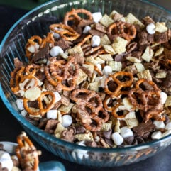 This easy, no-bake Chex mix brings the cozy flavor of hot cocoa to a crunchy, sweet snack! Perfect for parties.