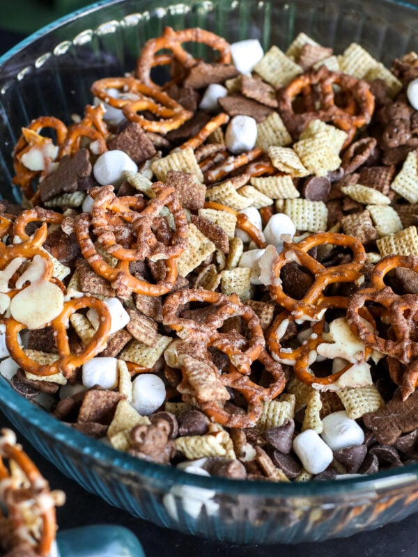 This easy, no-bake Chex mix brings the cozy flavor of hot cocoa to a crunchy, sweet snack! Perfect for parties.