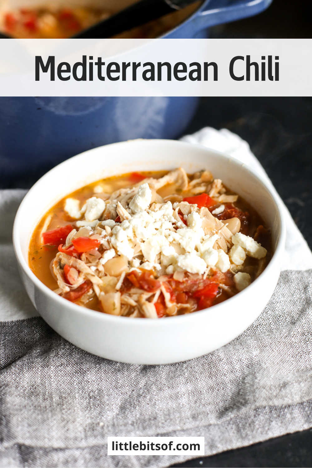 A fresh twist on chili! Creamy chicken and white beans with sun-dried tomatoes, feta, lemon, and Mediterranean herbs.