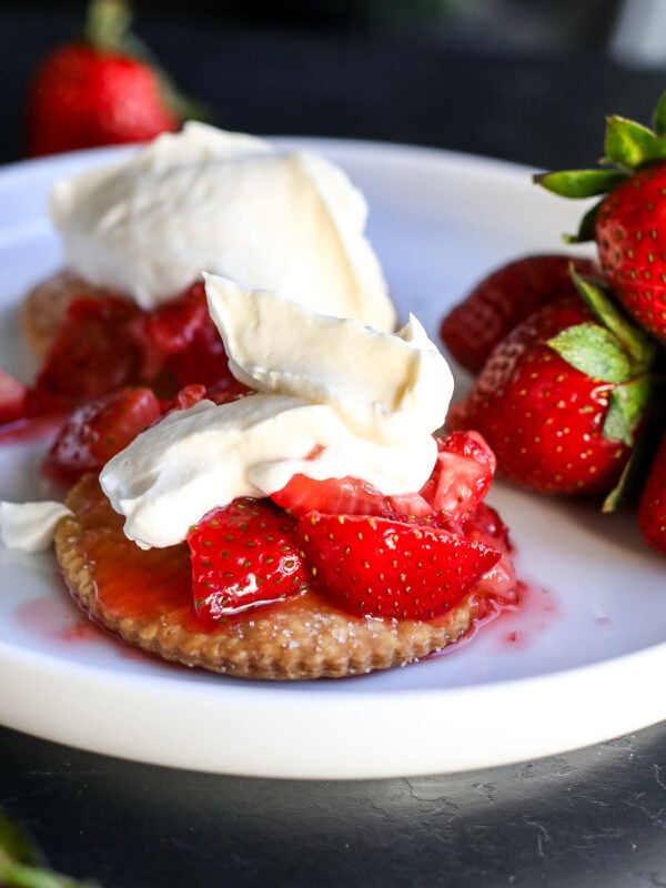 The easiest dessert! Flaky pie crust rounds topped with sweet, juicy strawberries and cream. Ready in just 15 minutes.