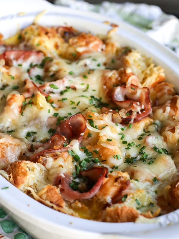 Upgrade your breakfast with this decadent Ham and Cheese Croissant Bake. Golden, bubbly, and perfect for a crowd!