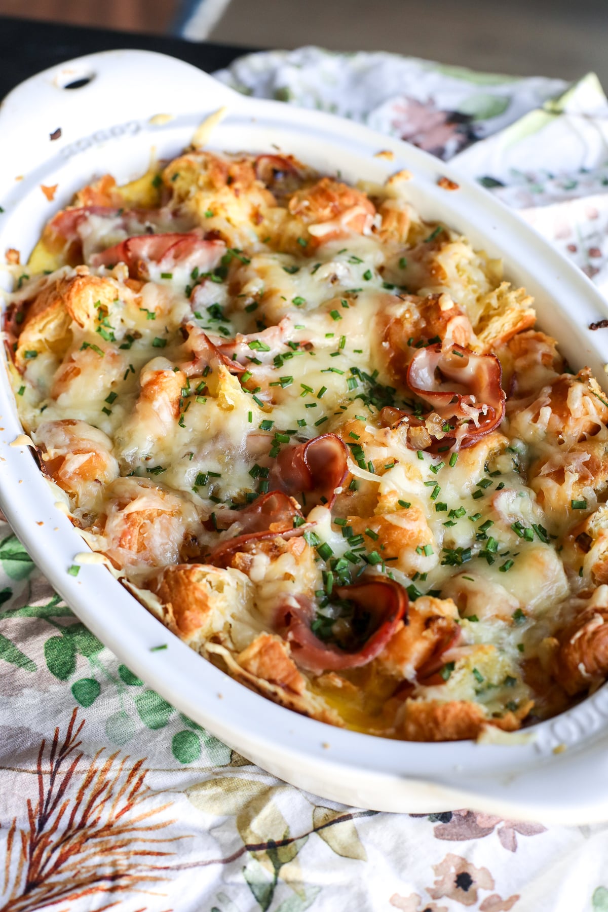 Upgrade your breakfast with this decadent Ham and Cheese Croissant Bake. Golden, bubbly, and perfect for a crowd!