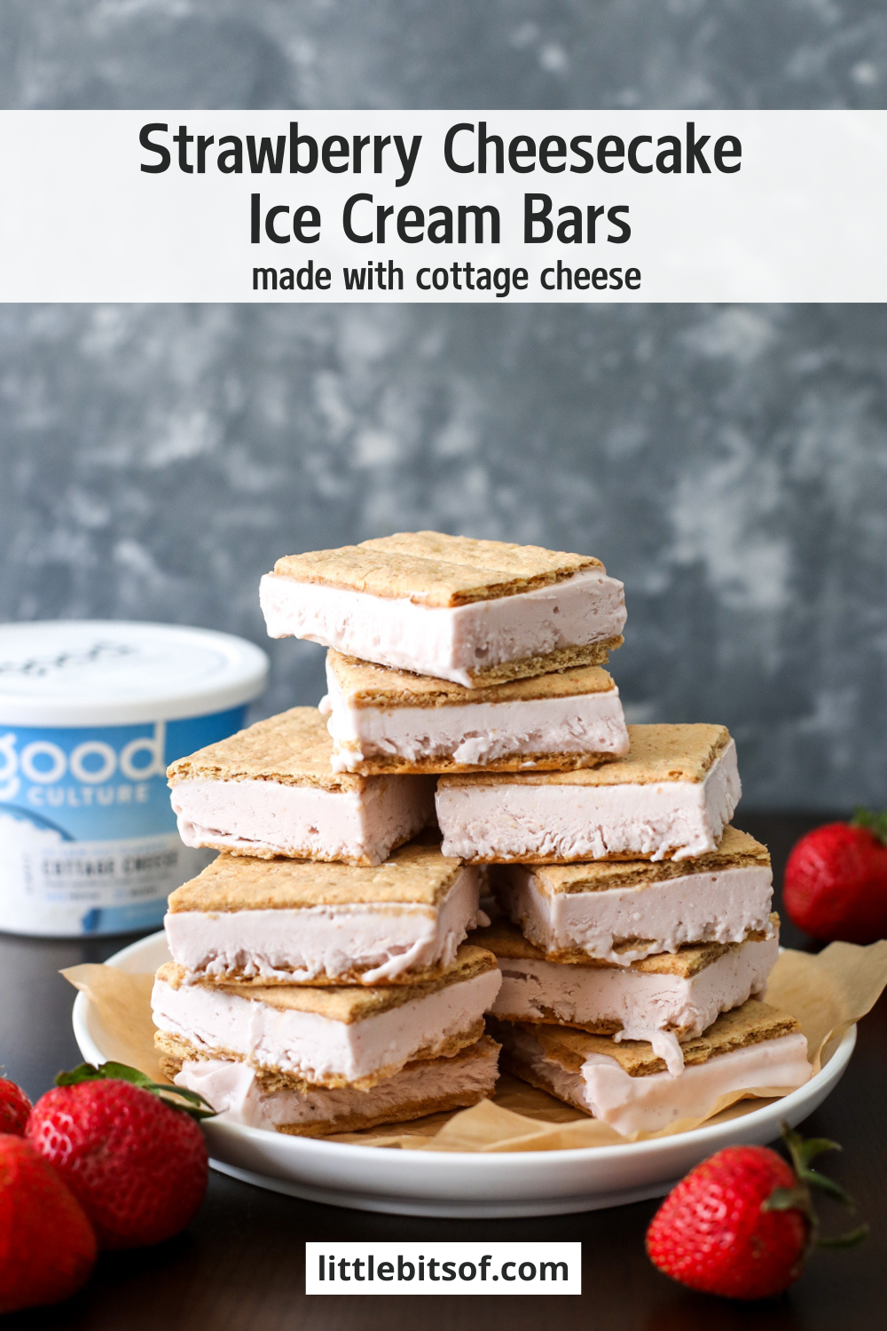 Make Strawberry Cheesecake Ice Cream Bars with cottage cheese, fresh strawberries, and graham crackers for a high-protein treat.