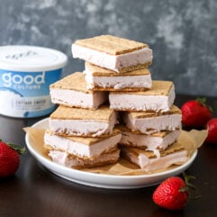 Make Strawberry Cheesecake Ice Cream Bars with cottage cheese, fresh strawberries, and graham crackers for a high-protein treat.