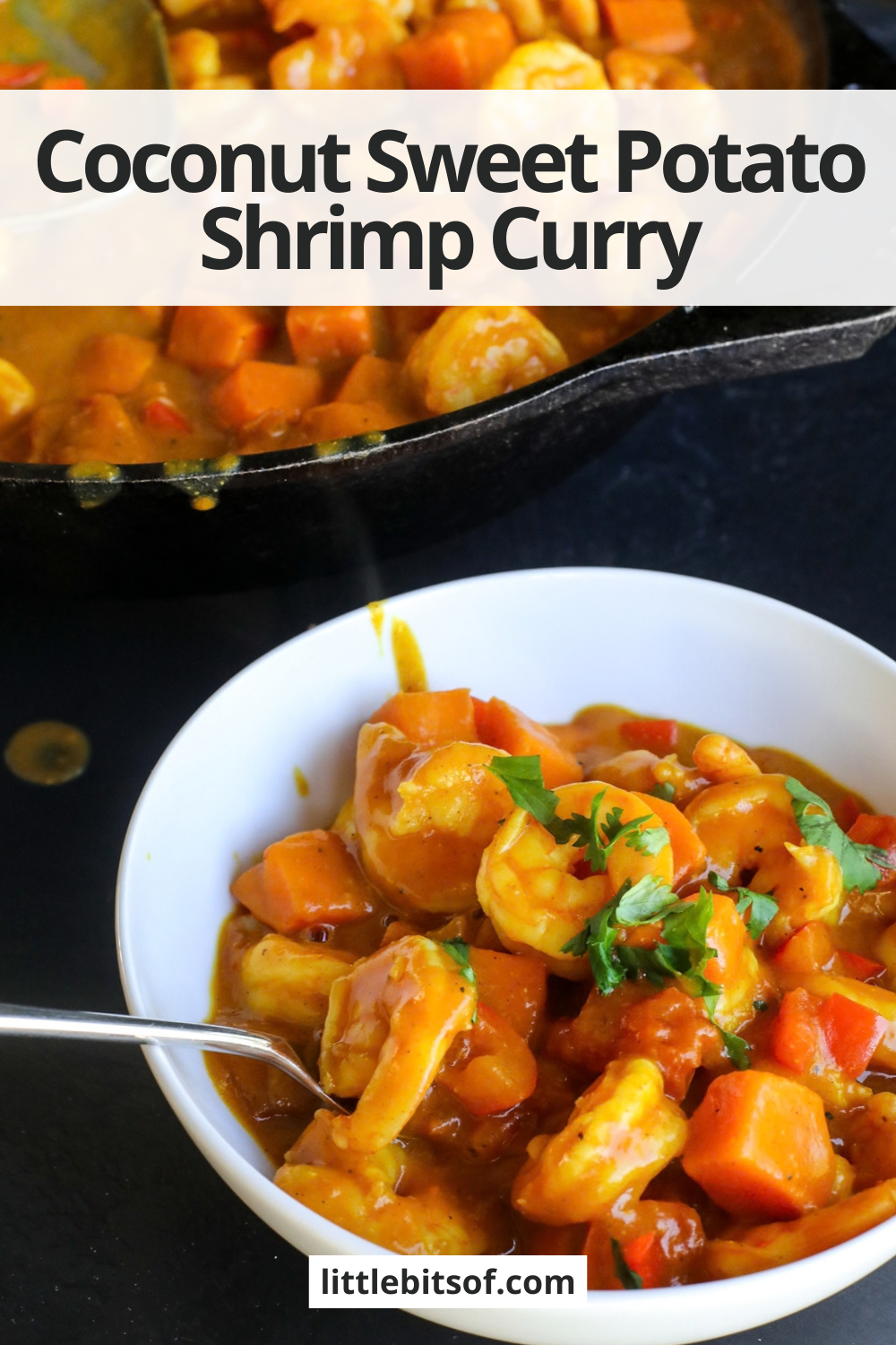 This Coconut Sweet Potato Shrimp Curry is a creamy, cozy one-pan dinner packed with shrimp, sweet potatoes and veggies in a flavorful coconut curry sauce.
